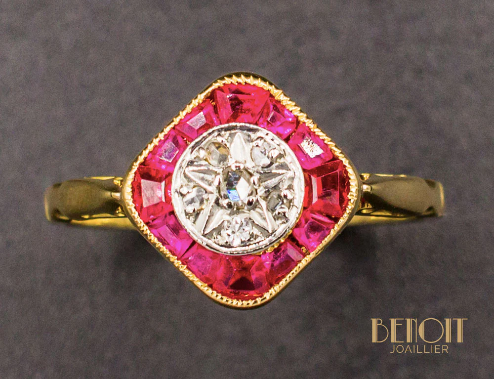 Bague Vintage Rubis Diamants - Image 3