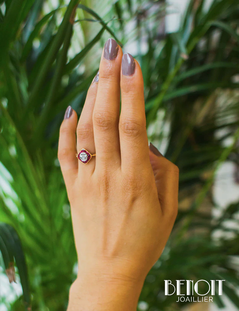 Bague Vintage Rubis Diamants - Image 7