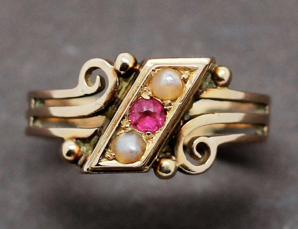 Bague XIXe Or Perles et Verneuil - Image 3