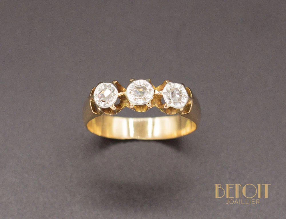 Bague XIXe Trois Diamants - Image 2