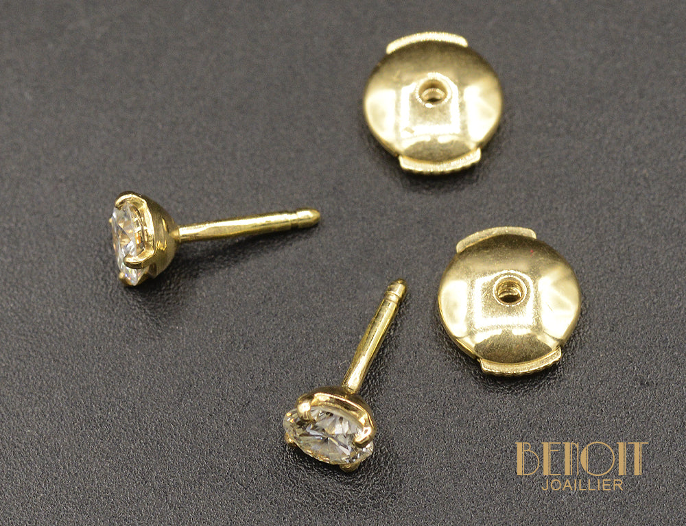 Boucles d'Oreilles Puces Diamants Or Jaune - Image 3