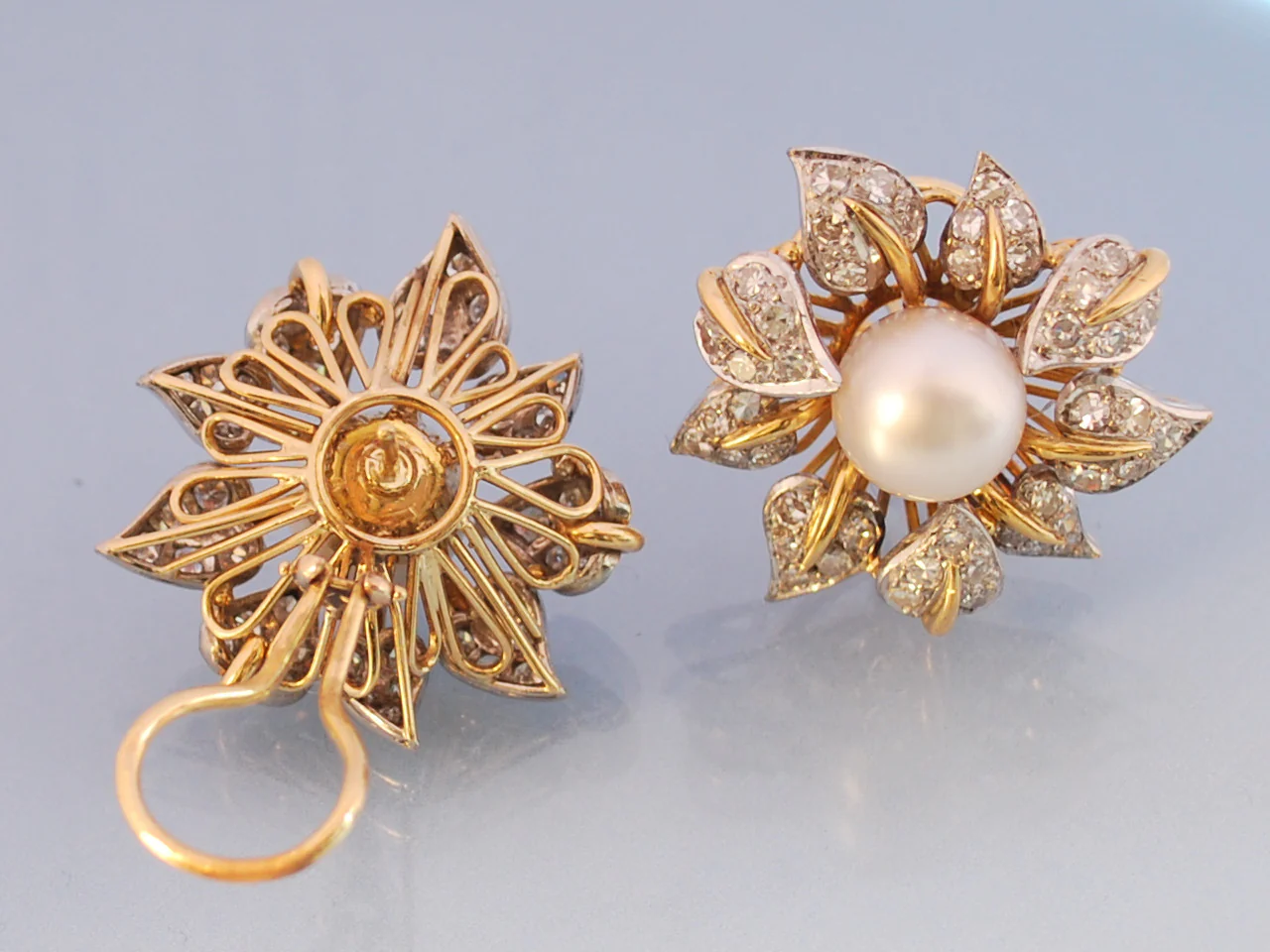 Boucles anciennes perles et diamants - Image 2
