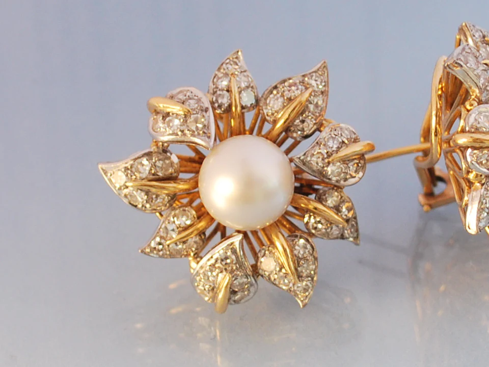 Boucles anciennes perles et diamants - Image 4
