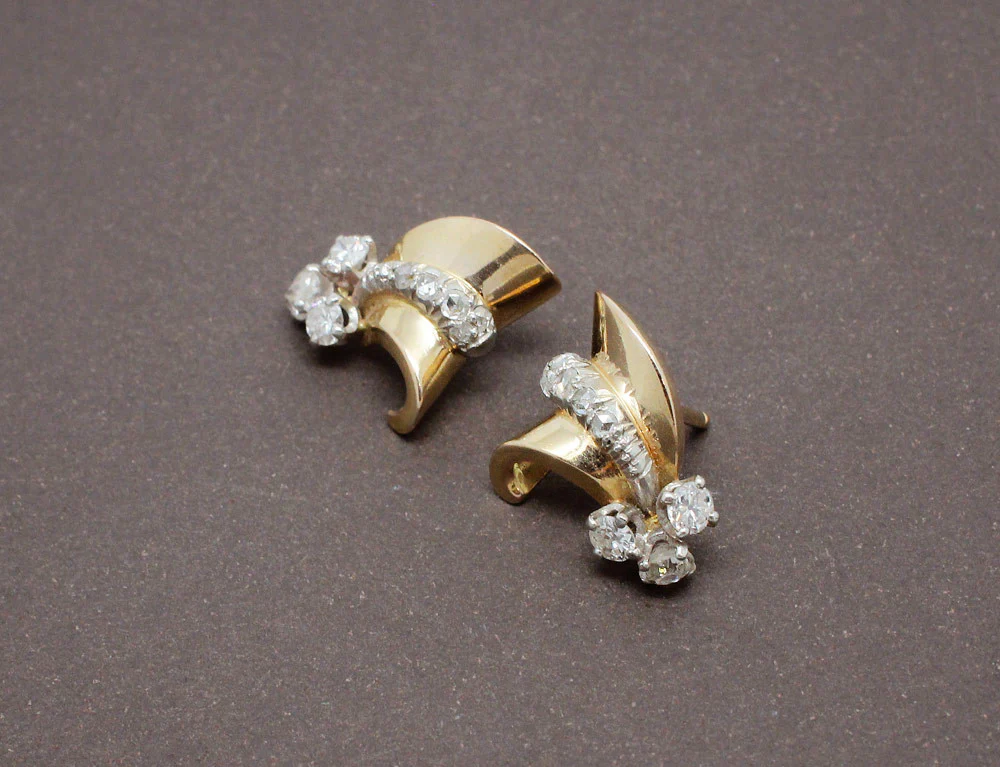 Boucles d'Oreilles 1950 Or et Diamants - Image 2