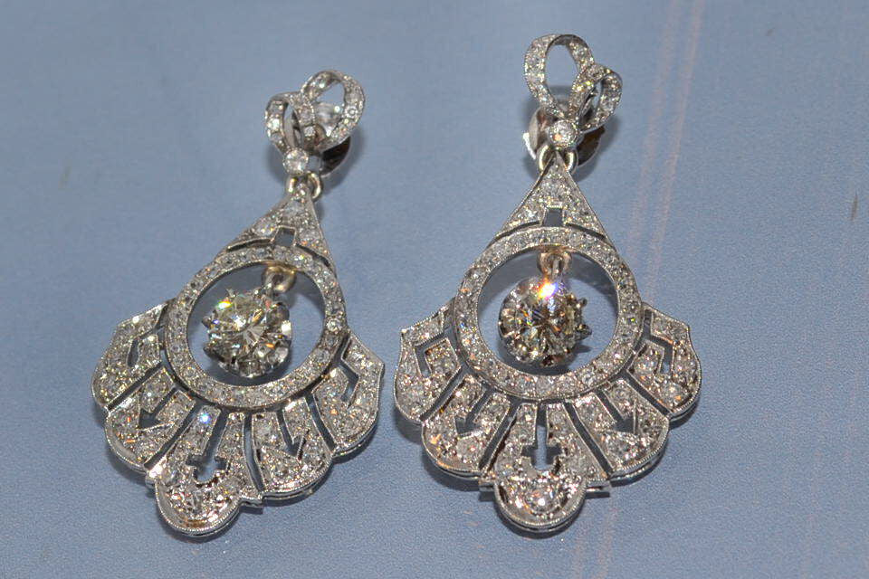 Boucles d'oreille art déco diamants platine - Image 2