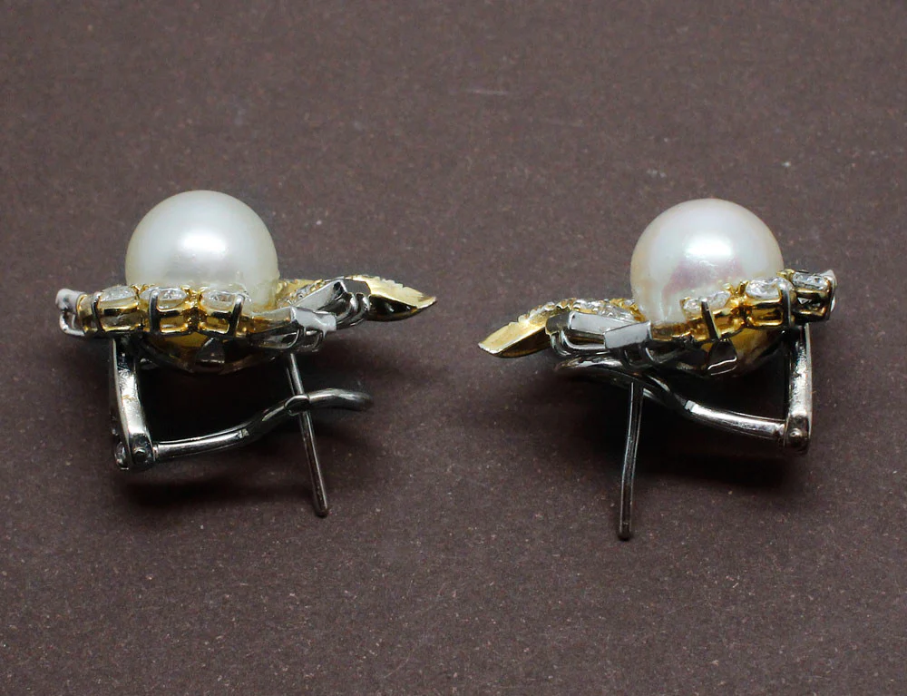 Boucles d'oreille Perles Diamants et Or 18 carat - Image 4