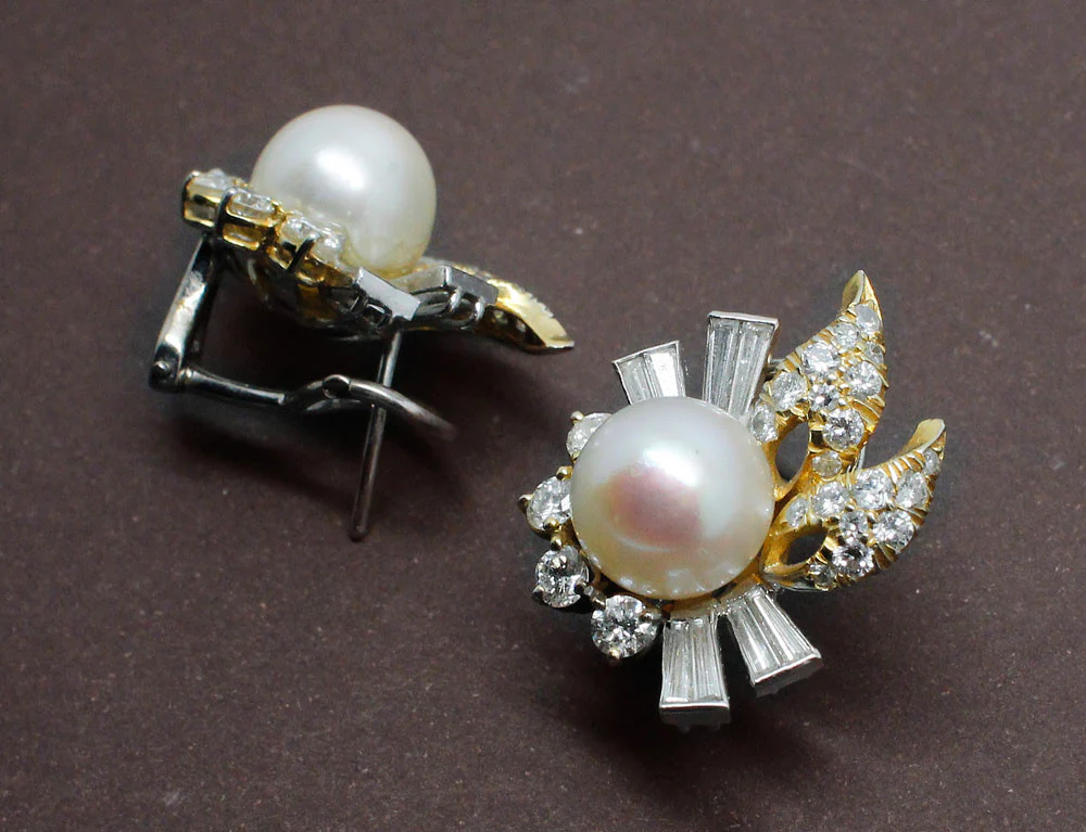 Boucles d'oreille Perles Diamants et Or 18 carat - Image 5