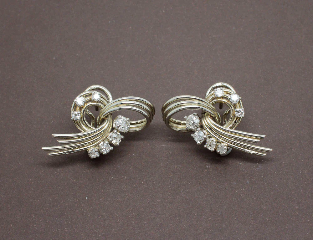 Boucles d'Oreilles 1950 Diamant et Or
