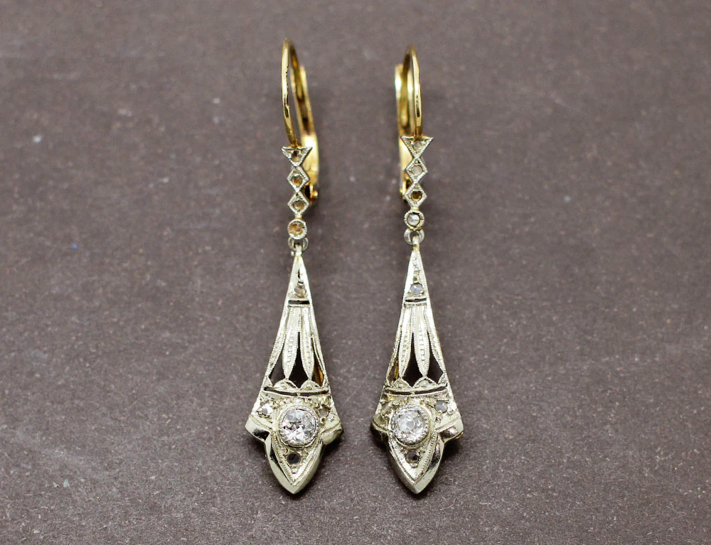 Boucles d'Oreilles Art Déco 2 Ors Diamants