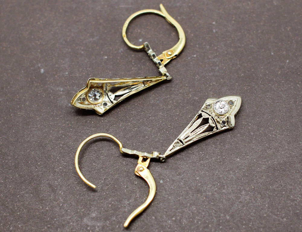 Boucles d'Oreilles Art Déco 2 Ors Diamants - Image 3