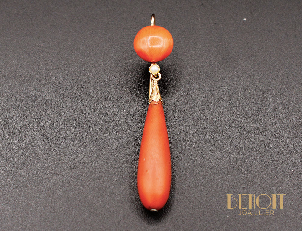 Boucles d'oreilles Corail Or Jaune Napoléon III - Image 2