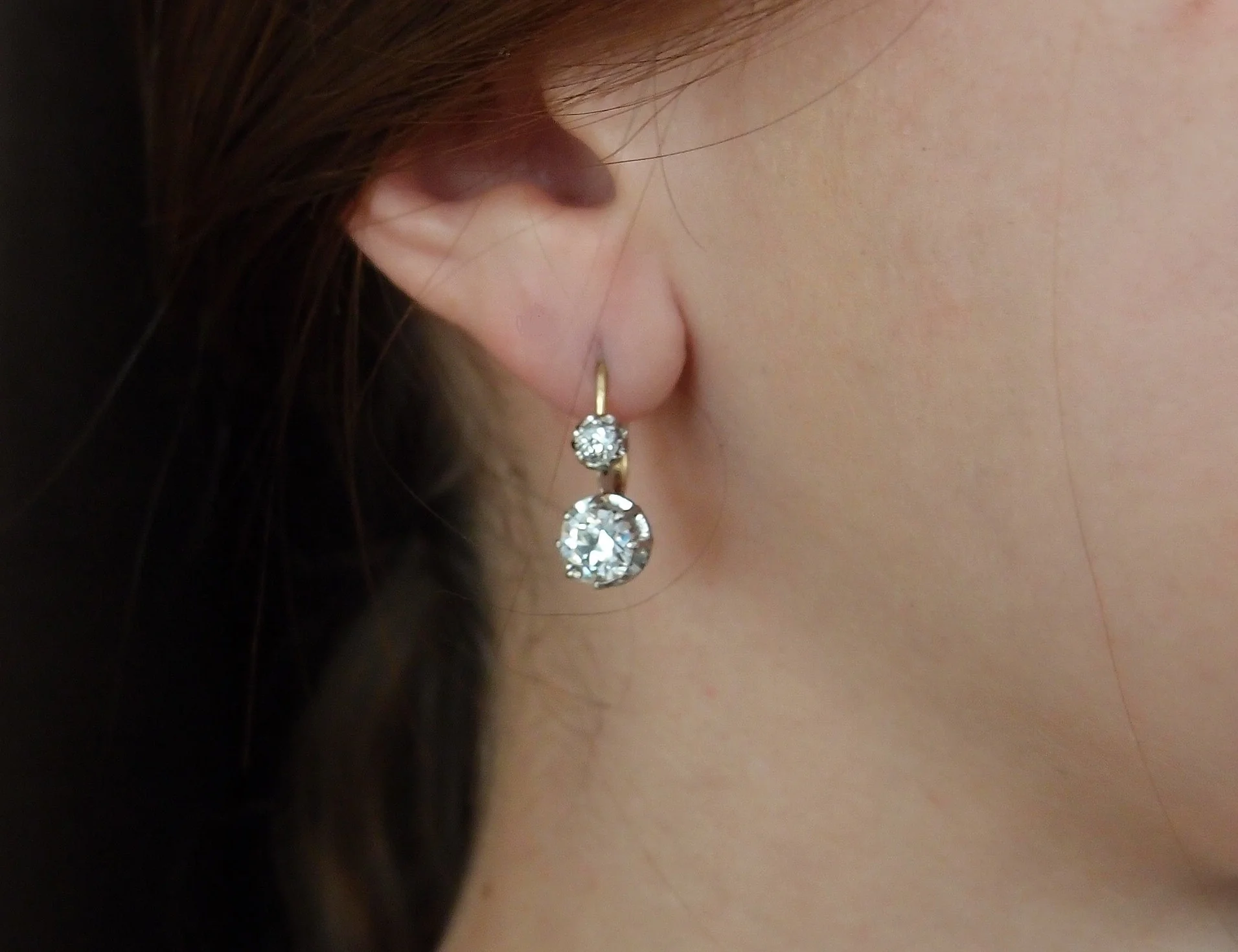 Boucles d'oreilles "dormeuses" 2 x 0.8 ct Taille ancienne - Image 6