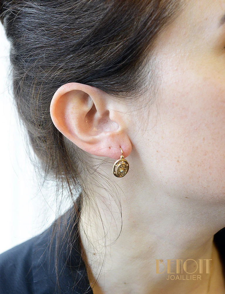 Boucles d'Oreilles Dormeuses en Or rose et Perles fines - Image 5