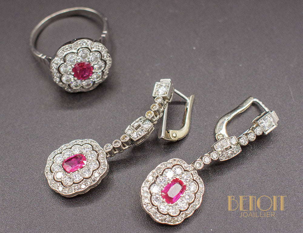 Boucles d'Oreilles Fleurs Rubis Diamants - Image 4