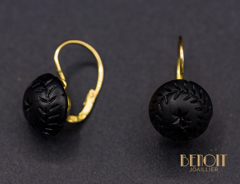 Boucles d'Oreilles Jais XIXe - Image 2