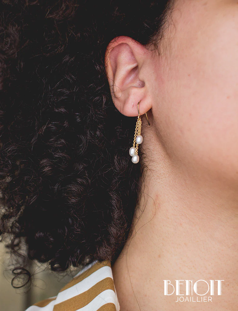 Boucles d'Oreilles "Les Recyclés" Or et Perles - Image 3