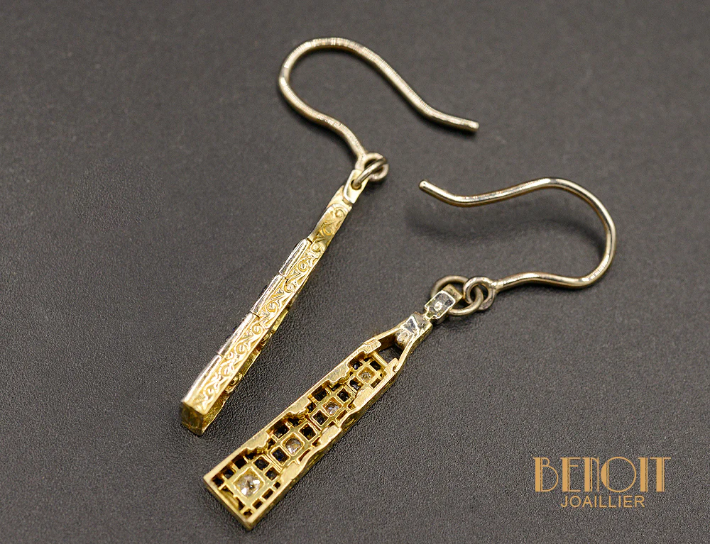 Boucles d'Oreilles Art Déco Pendantes Diamants et Saphirs "Les Recyclés" - Image 2