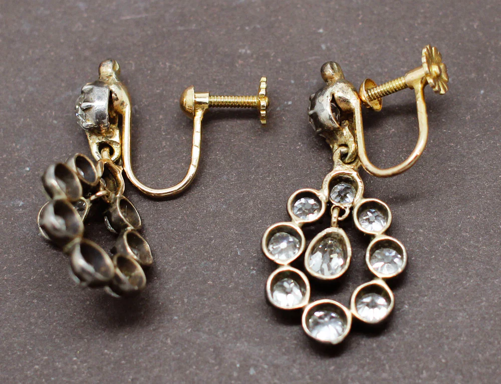 Boucles d'oreilles Pendantes Diamant  Anciennes - Image 3