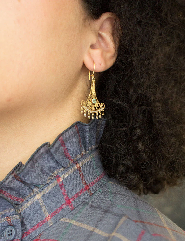 Boucles d'Oreilles Pendantes Emeraudes Perles - Image 4