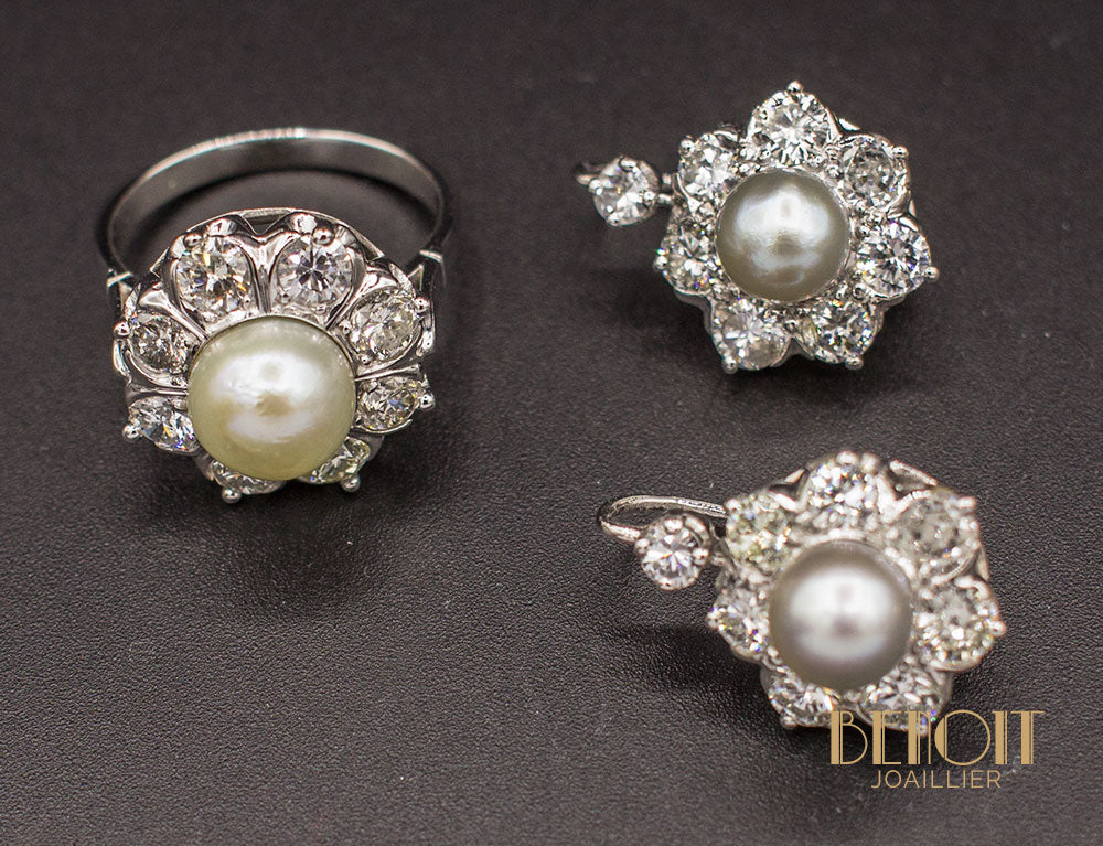 Boucles d'Oreilles Perles Diamants - Image 2