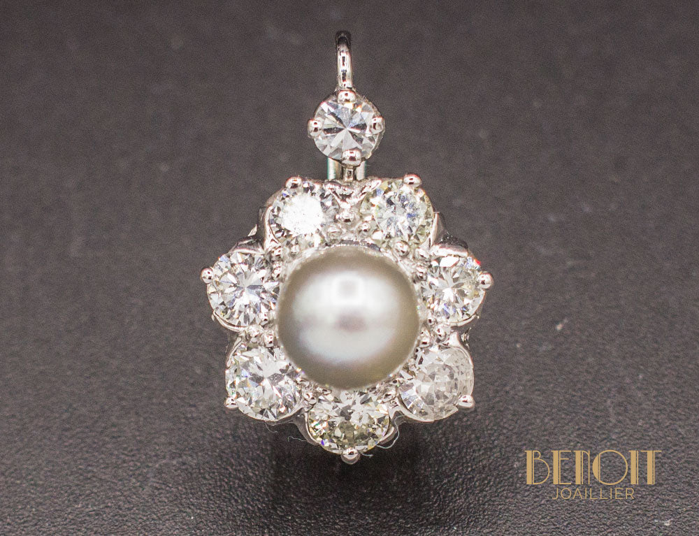 Boucles d'Oreilles Perles Diamants - Image 3