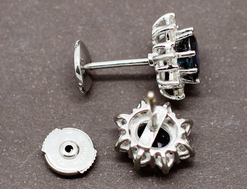 Boucles d'Oreilles Puces Saphirs Diamants - Image 3