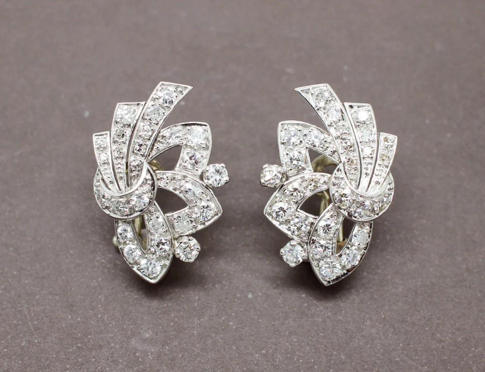 Boucles d'Oreilles Rubans Art Déco Diamants