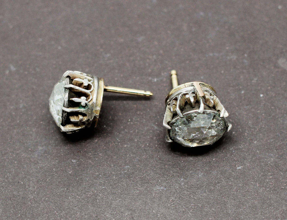 Boucles d'Oreilles Taille Rose XIXe - Image 2