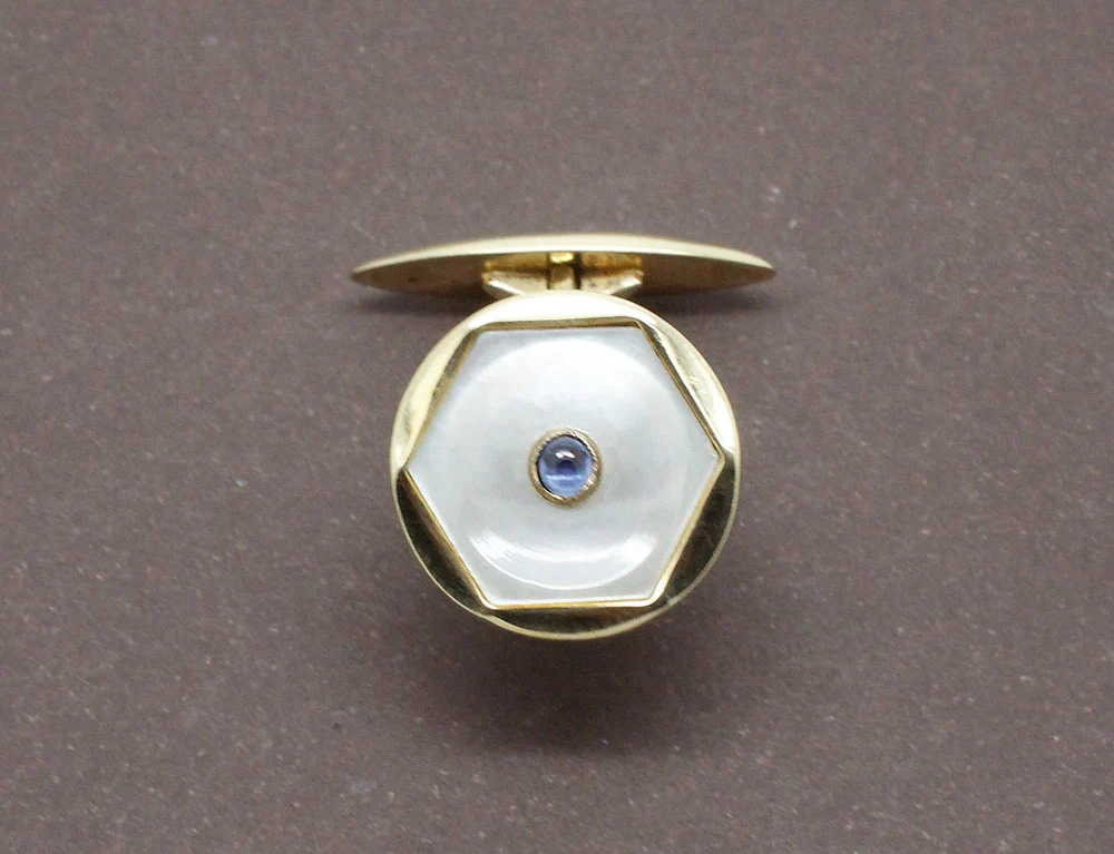 Boutons de Manchette Or Nacre et Saphir - Image 2