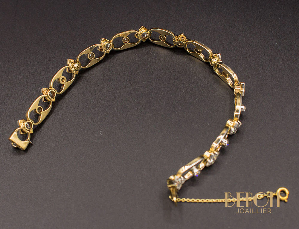 Bracelet 1950 Or Jaune Platine et Diamants - Image 5
