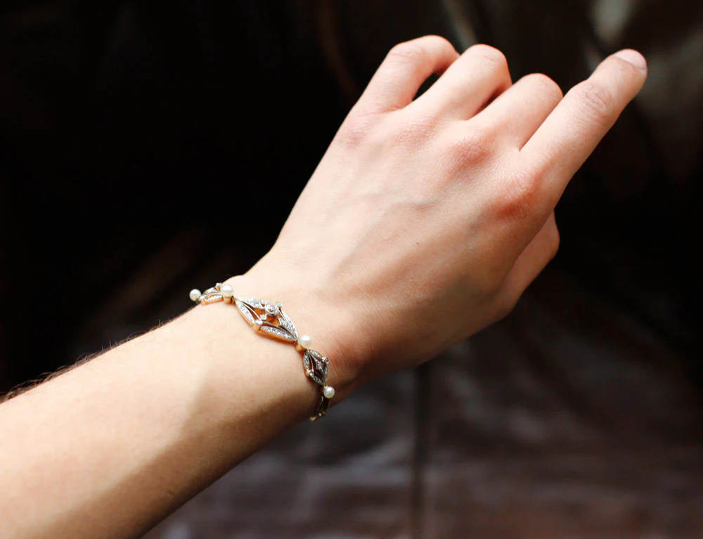 Bracelet Ancien en Diamants et Perles - Image 6