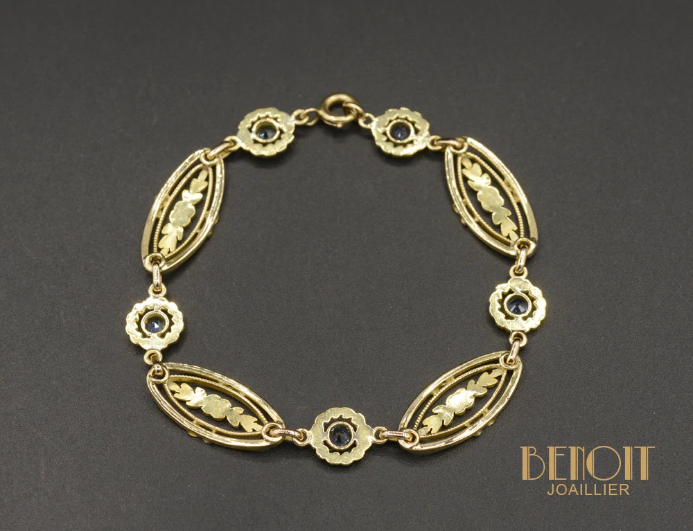 Bracelet Ancien Or Jaune Saphirs - Image 2