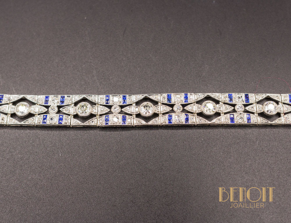 Bracelet Art Déco Diamants Saphirs - Image 4
