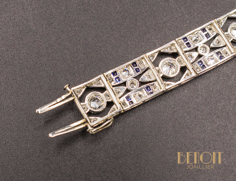 Bracelet Art Déco Diamants Saphirs - Image 7