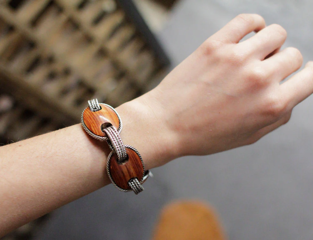 Bracelet Bois et Argent Hermès Vintage - Image 4