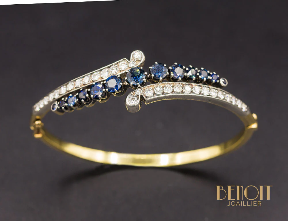 Bracelet Jonc Art Déco Diamants Saphirs - Image 2