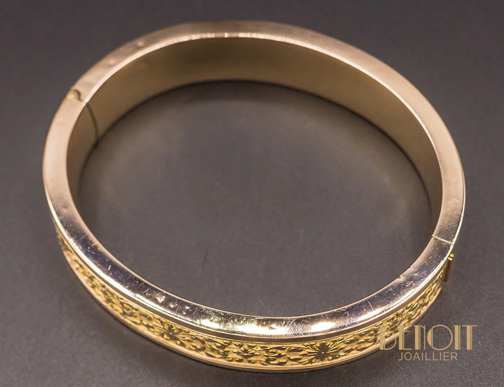 Bracelet Jonc Gravé XIXe Or Rose - Image 3