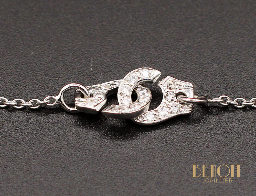 Bracelet Menottes R7 "Dinh Van" Diamants Or Blanc - Image 2