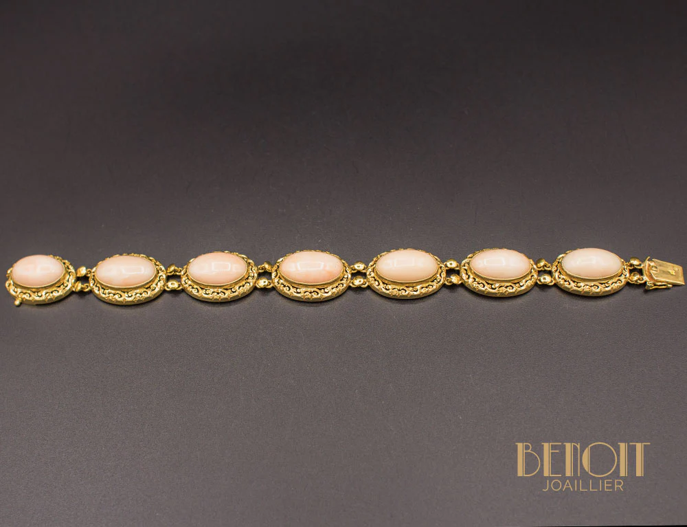 Bracelet XIXe Or et Corail Rose - Image 2