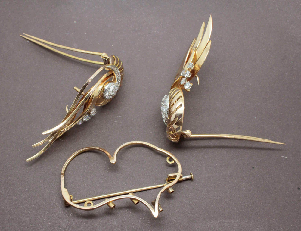 Broche 1950 Double Clip Or et Diamants - Image 3