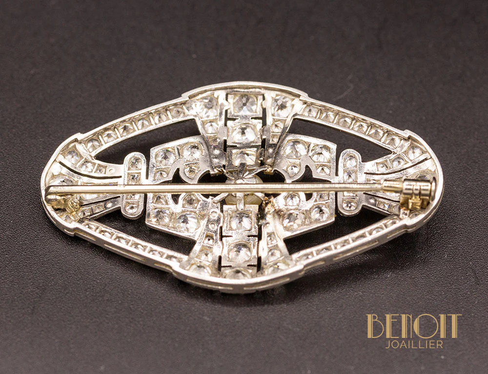 Broche Art Déco Diamants Perle Fine - Image 2
