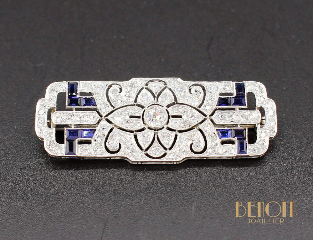 Broche Art Déco Diamants Saphirs
