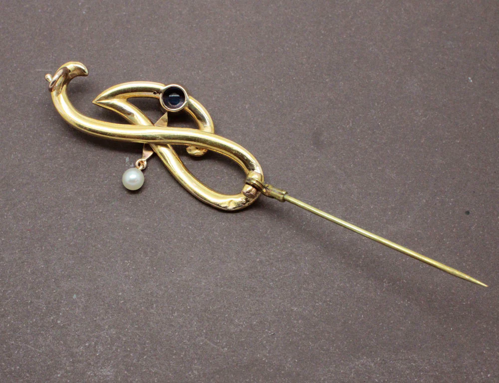 Broche Art Nouveau Saphir et Perle Fine - Image 3