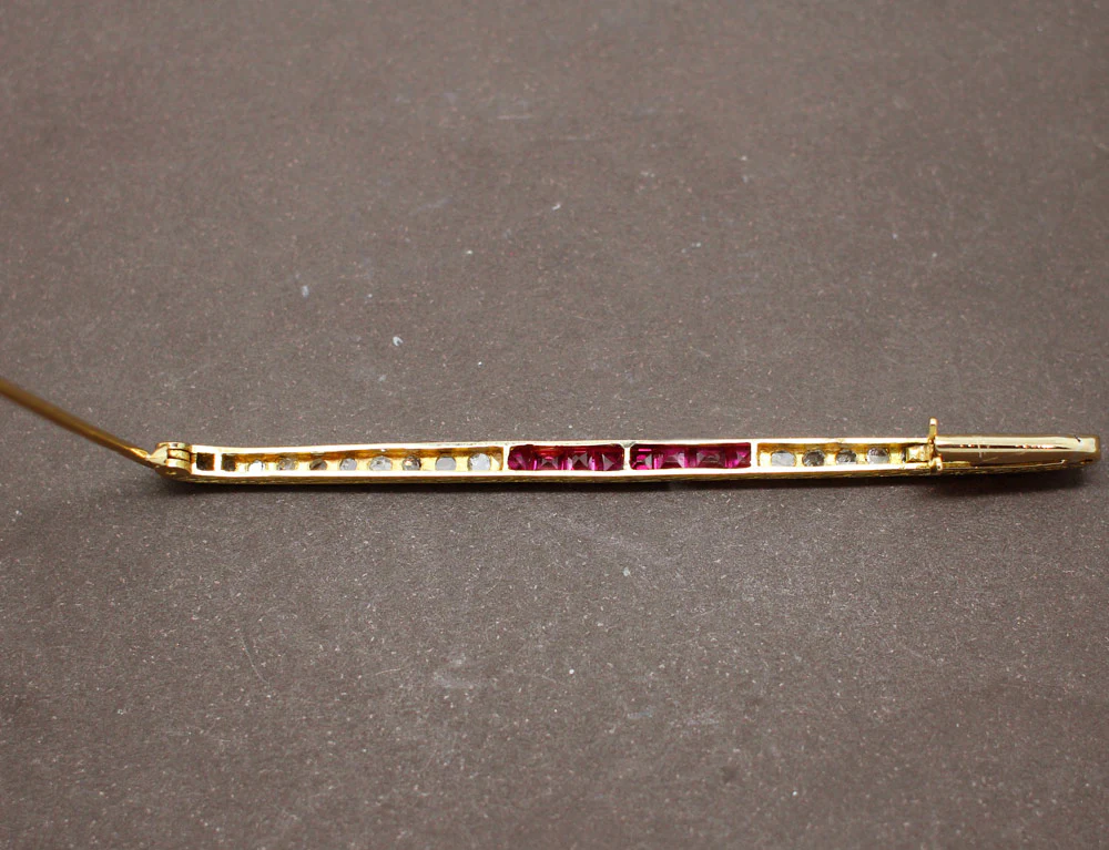 Broche Barrette Art Déco Diamants Rubis - Image 3