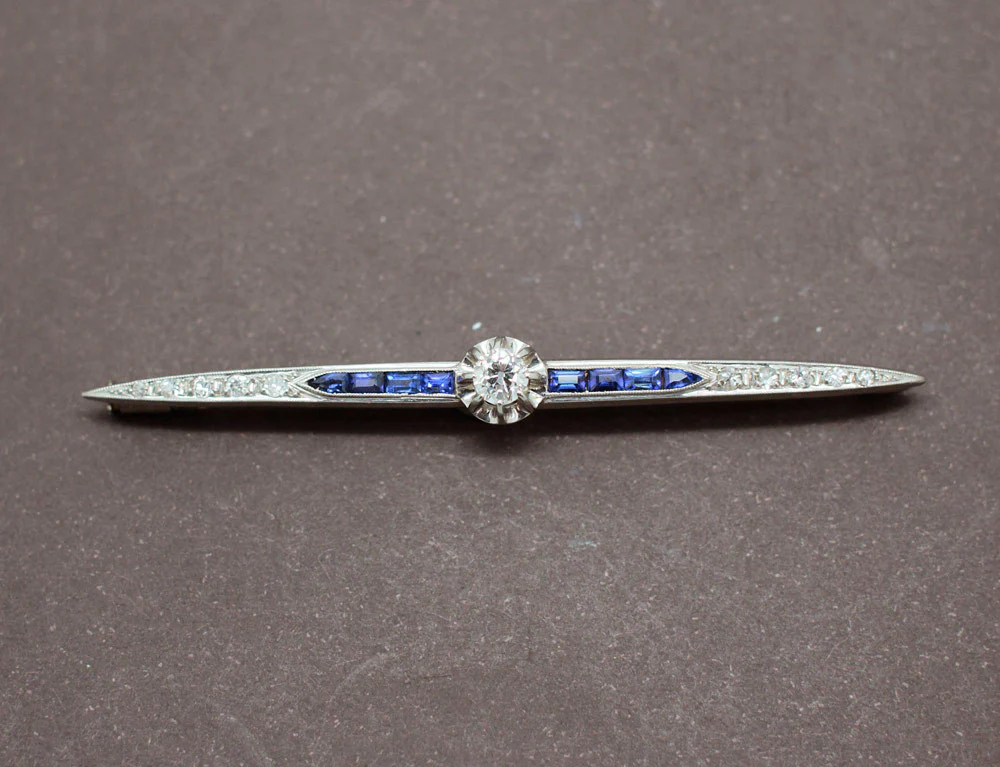 Broche Barrette Art Déco Diamants Saphirs