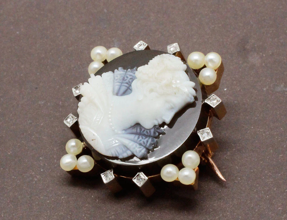 Broche Camée Agate et Perles Fines - Image 4