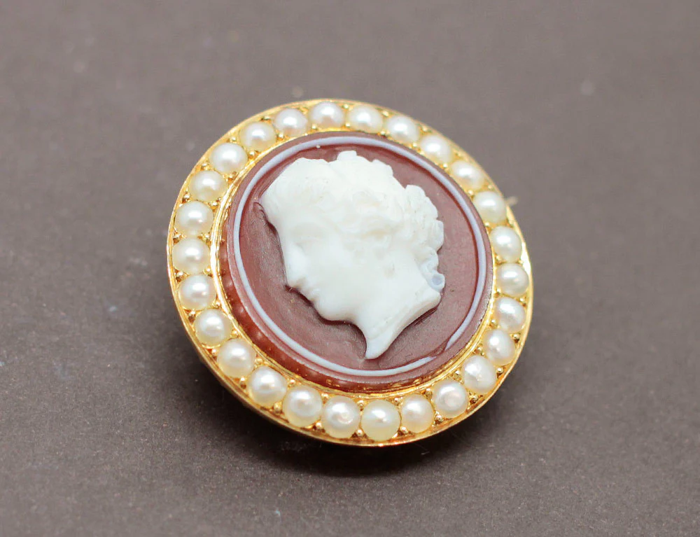 Broche Camée Or Perles Agate - Image 2