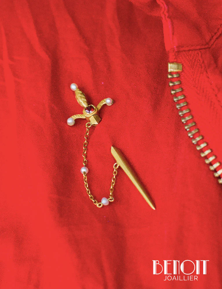 Broche Épée Or Grenat et Perles Fines - Image 6