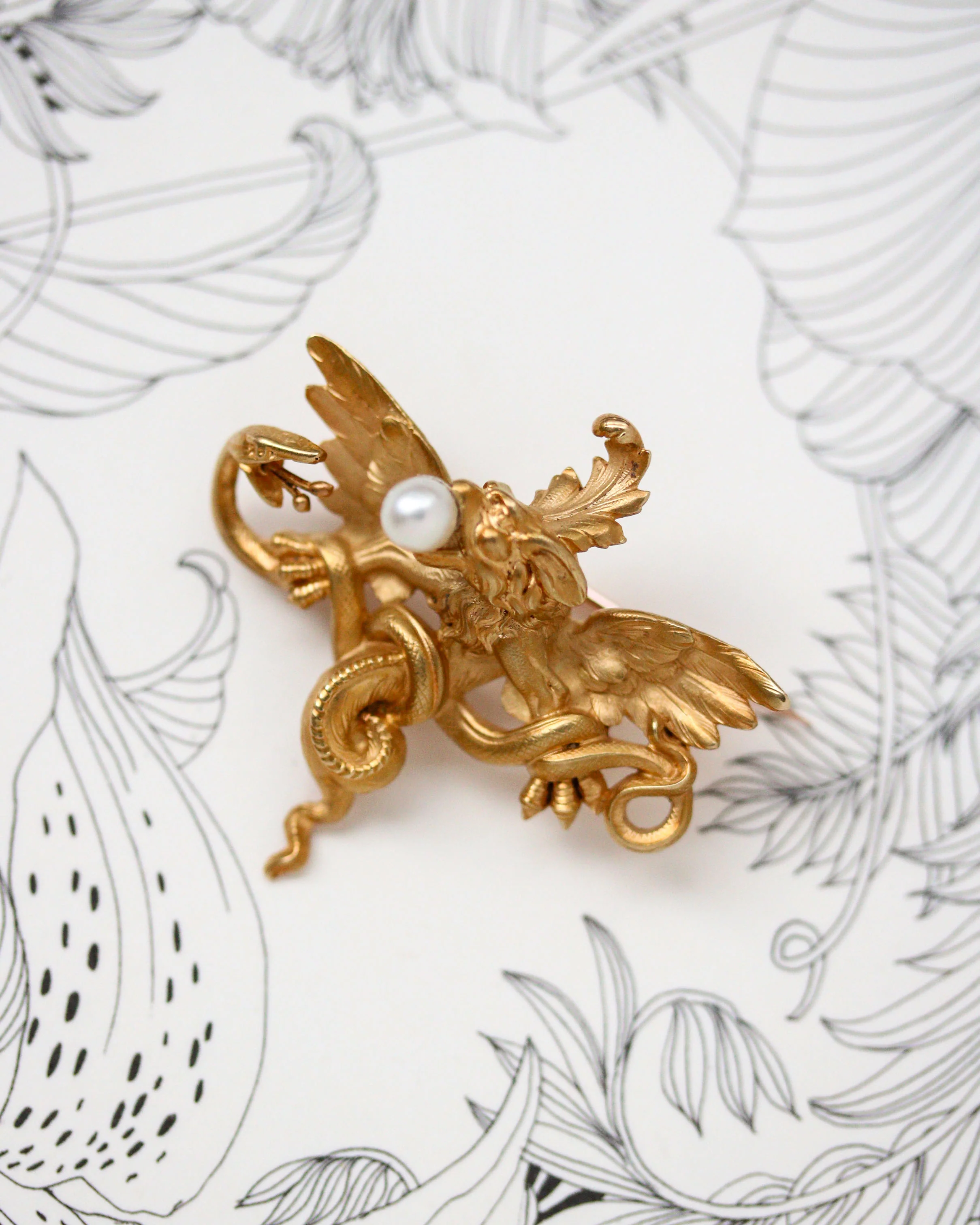 Broche et Pendentif Chimère et Perle Fine - Image 8