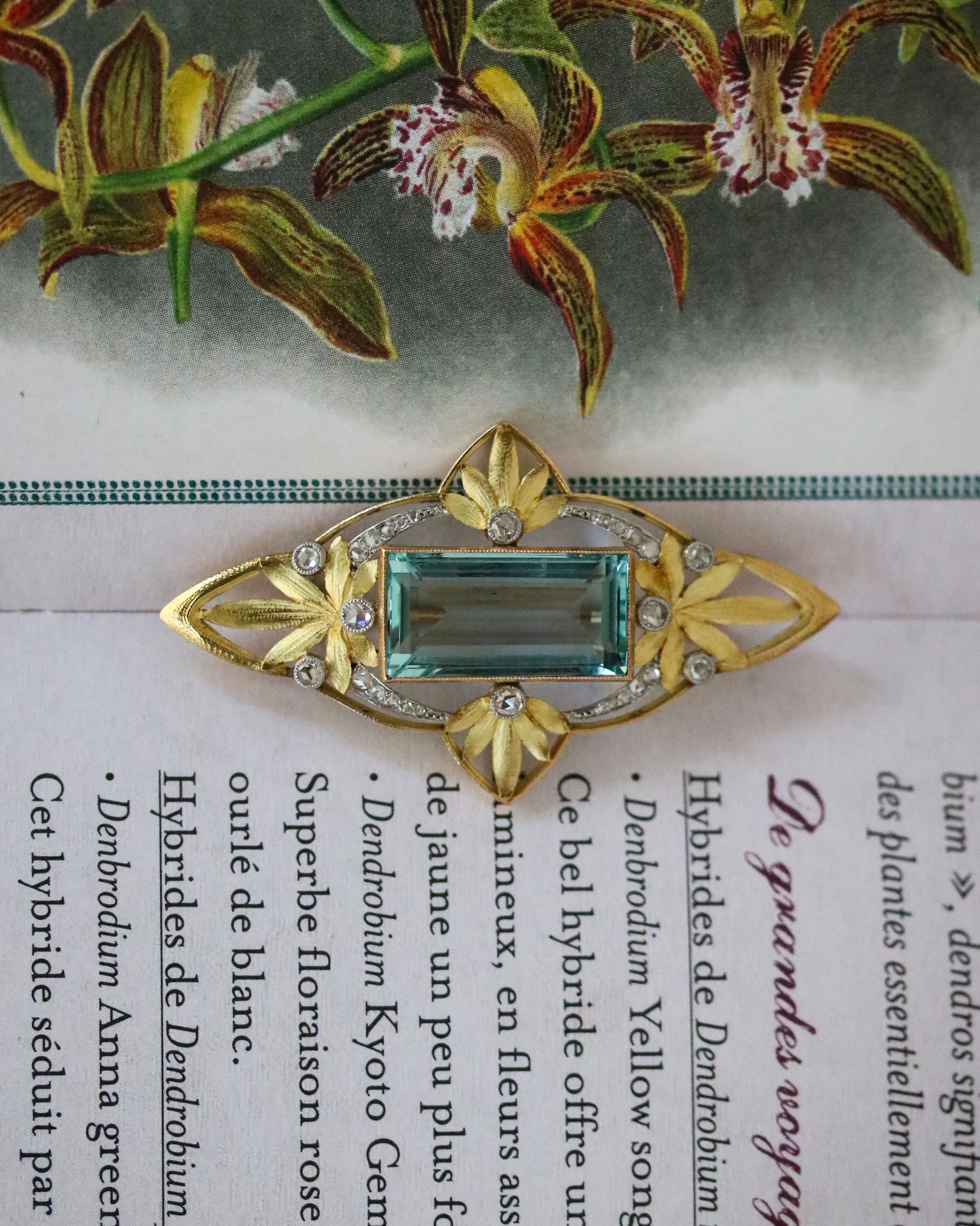Broche Pendentif Or Jaune Aigue Marine et Diamants - Image 5